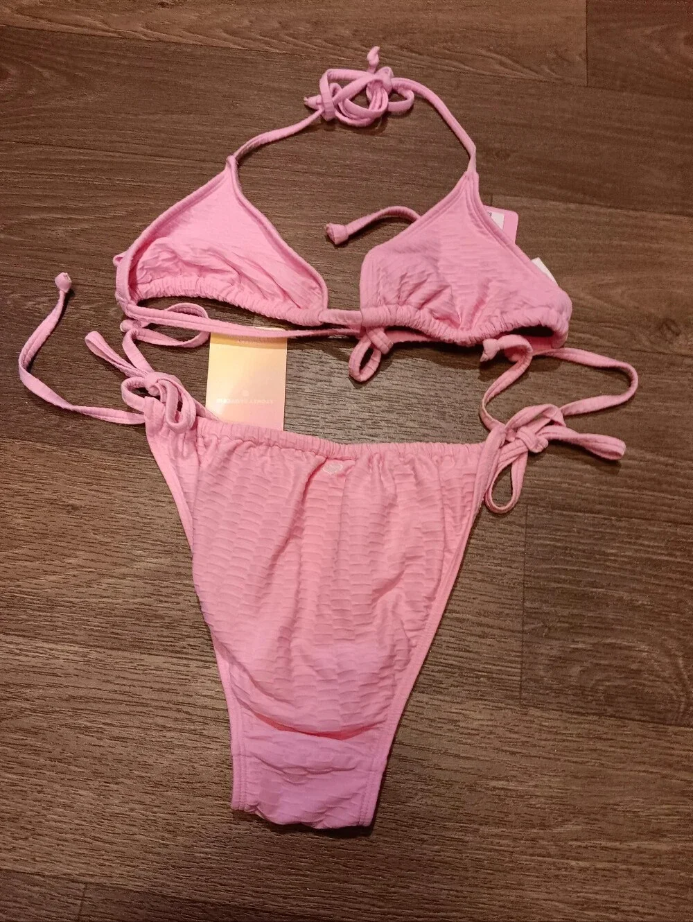 Stoney Clover Lane Pink Tie-Side Triangle Bikini Set